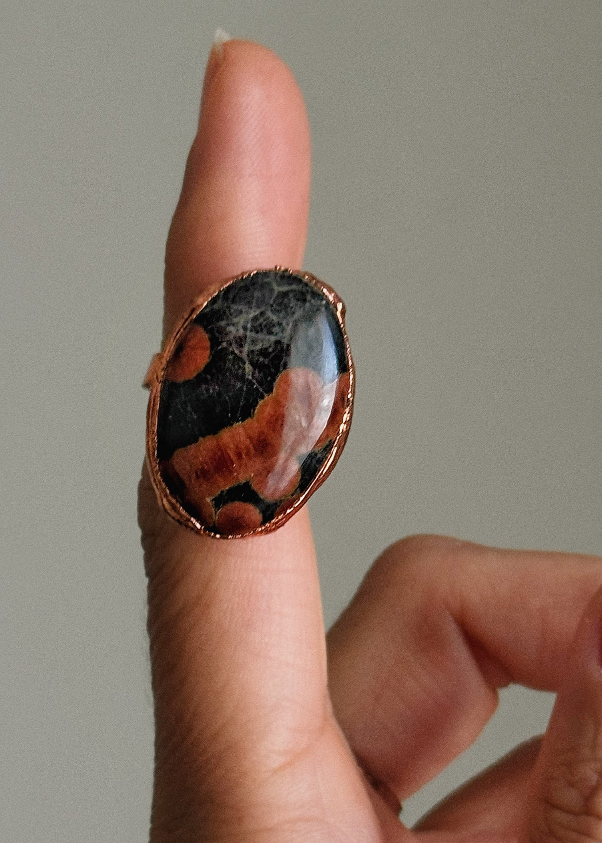Peanut obsidian copper ring | US sizes 6-8