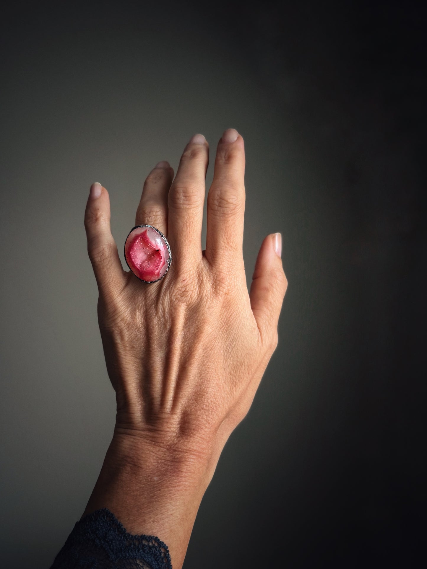 Burnished Copper Ring with Red Agate Geode - Size 6 US (16mm)