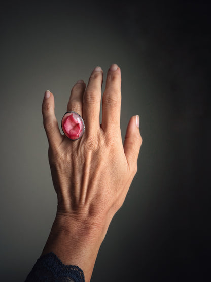 Burnished Copper Ring with Red Agate Geode - Size 6 US (16mm)
