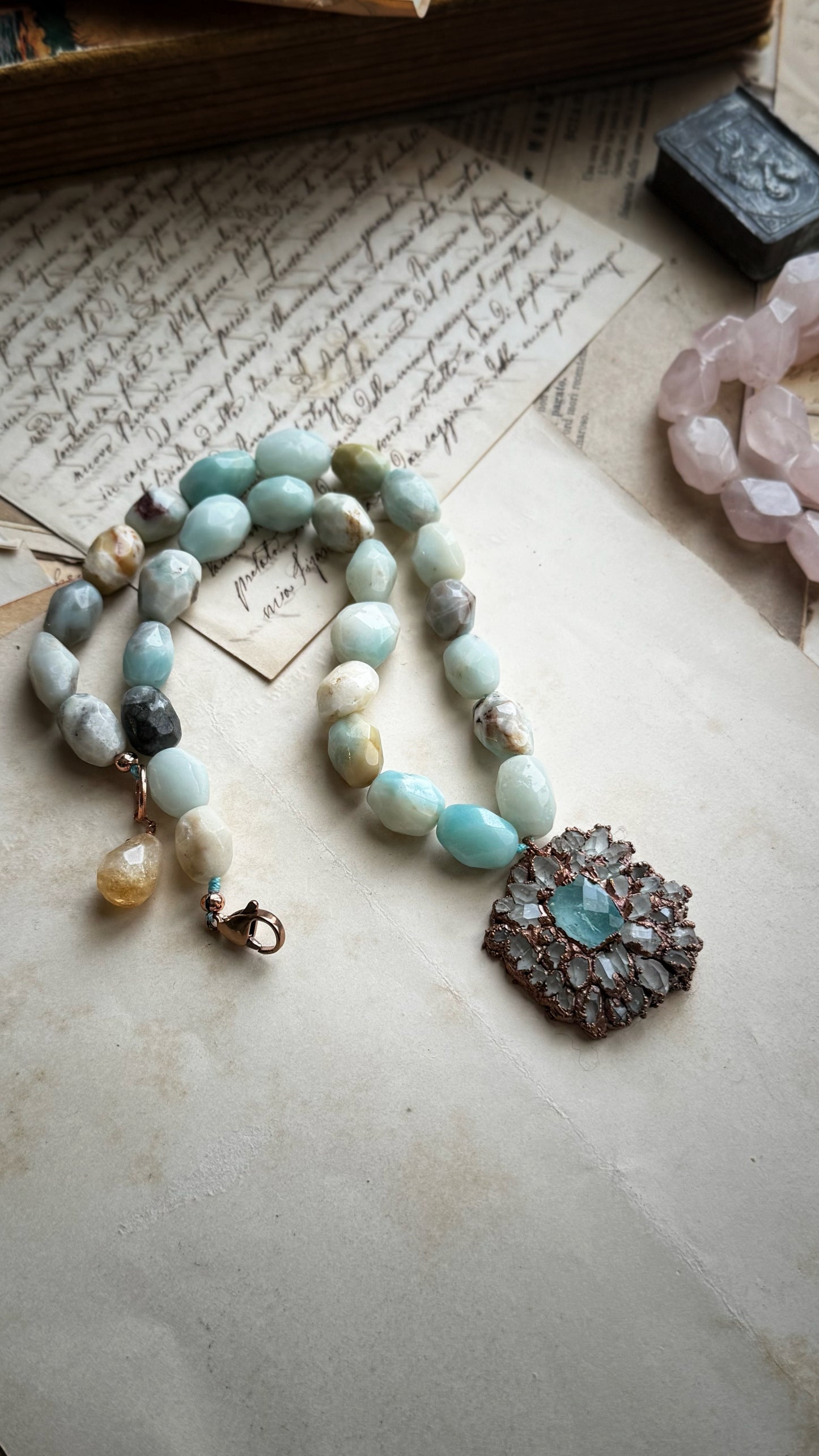 Amazonite necklace with precious pendant