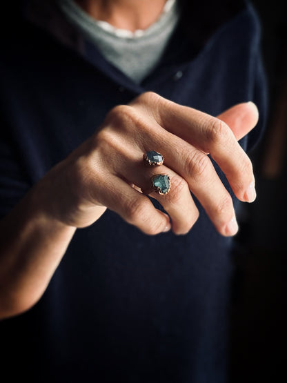 Adjustable open ring with labradorite hearts size 6-7