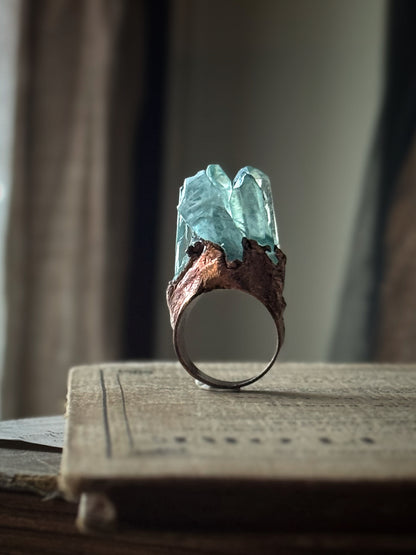 Ring with aura quartz tips Size 8
