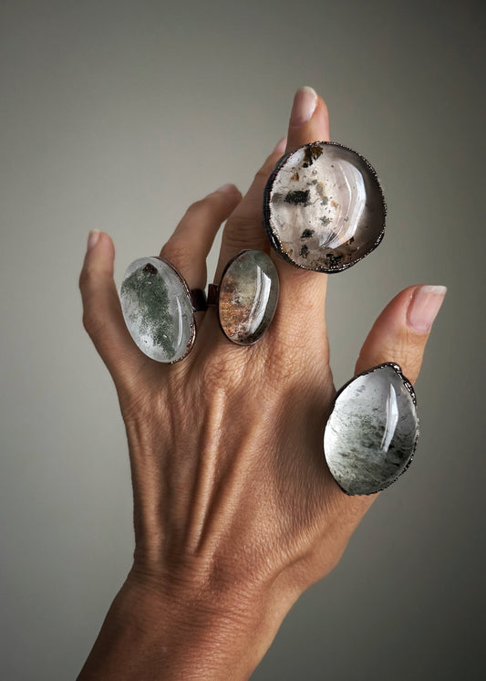 Anelli in Rame con Quarzo Lodolite — Diverse misure disponibili