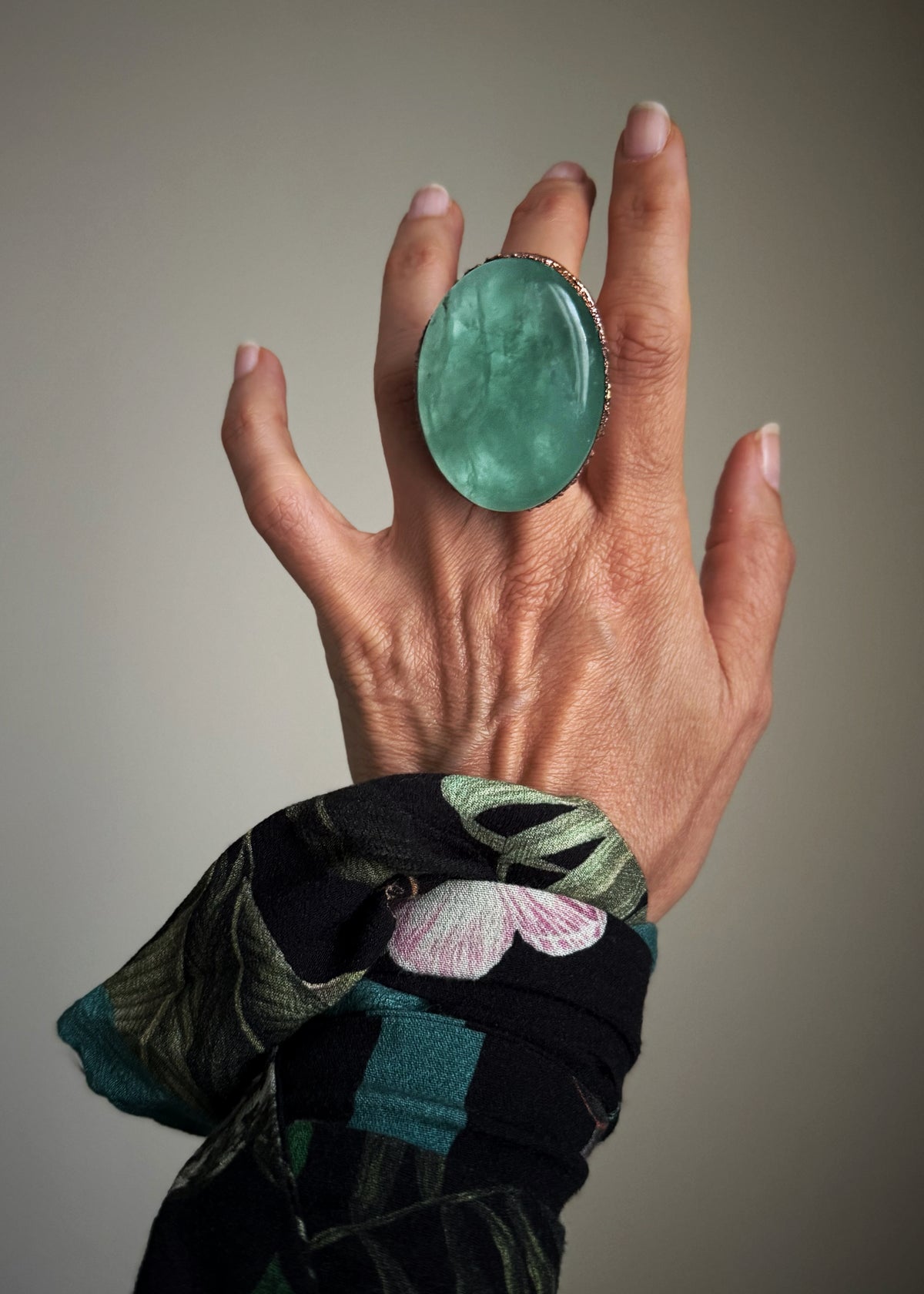 Anello con grande pietra di Fluorite verde Mis. 9