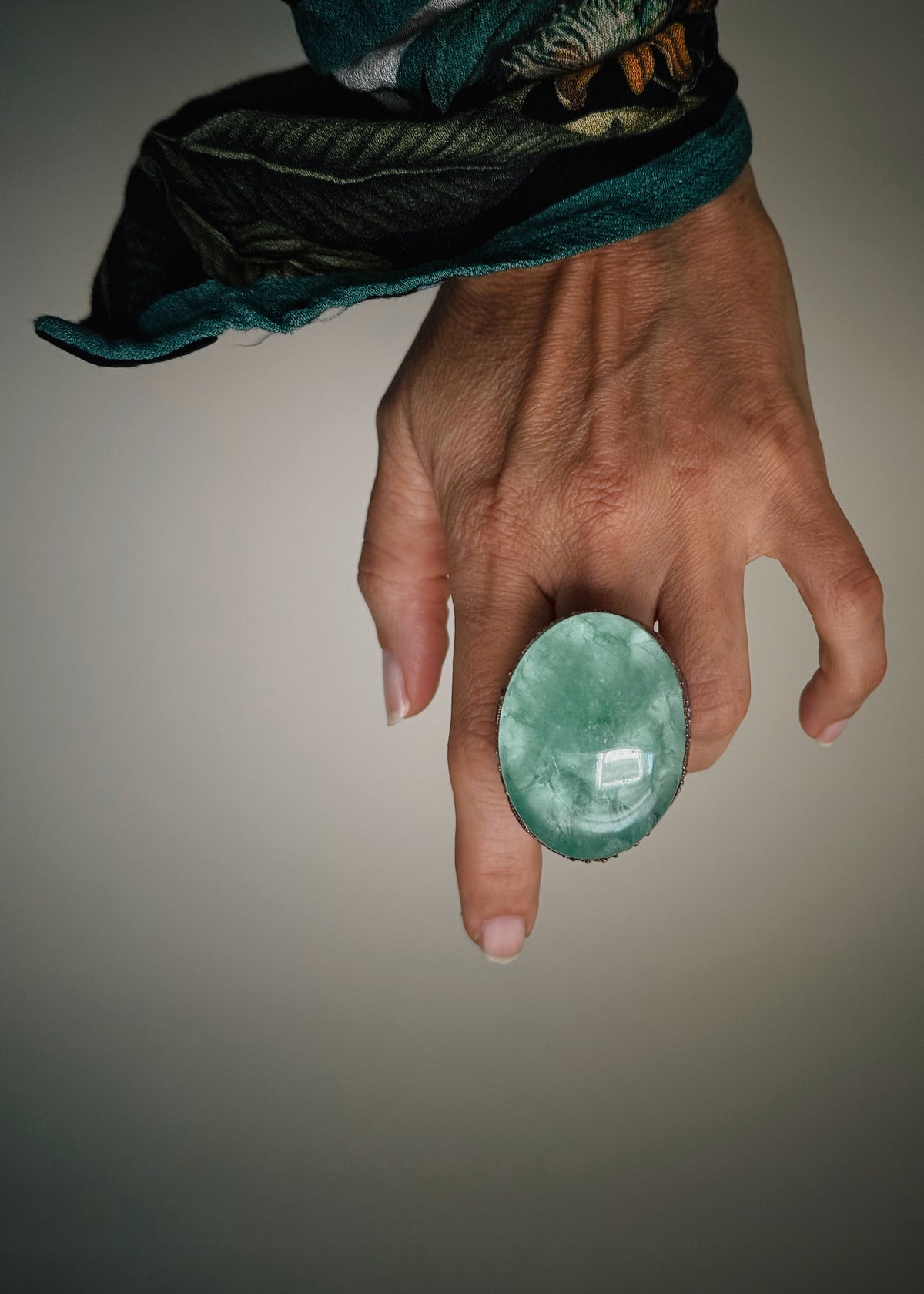 Anello con grande pietra di Fluorite verde Mis. 9