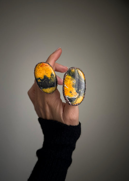 Anello in rame con diaspro Bumblebee — Misure 7.5 e 8 US