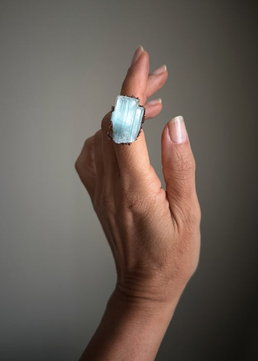 Natural aquamarine ring - Size 8 - Ebbijoux