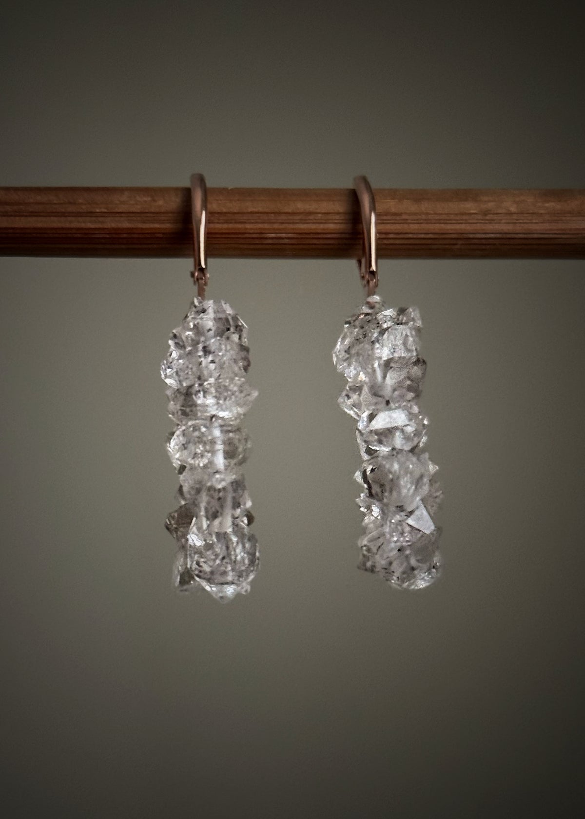 Rose gold hoop earrings with Herkimer diamonds and ear wires