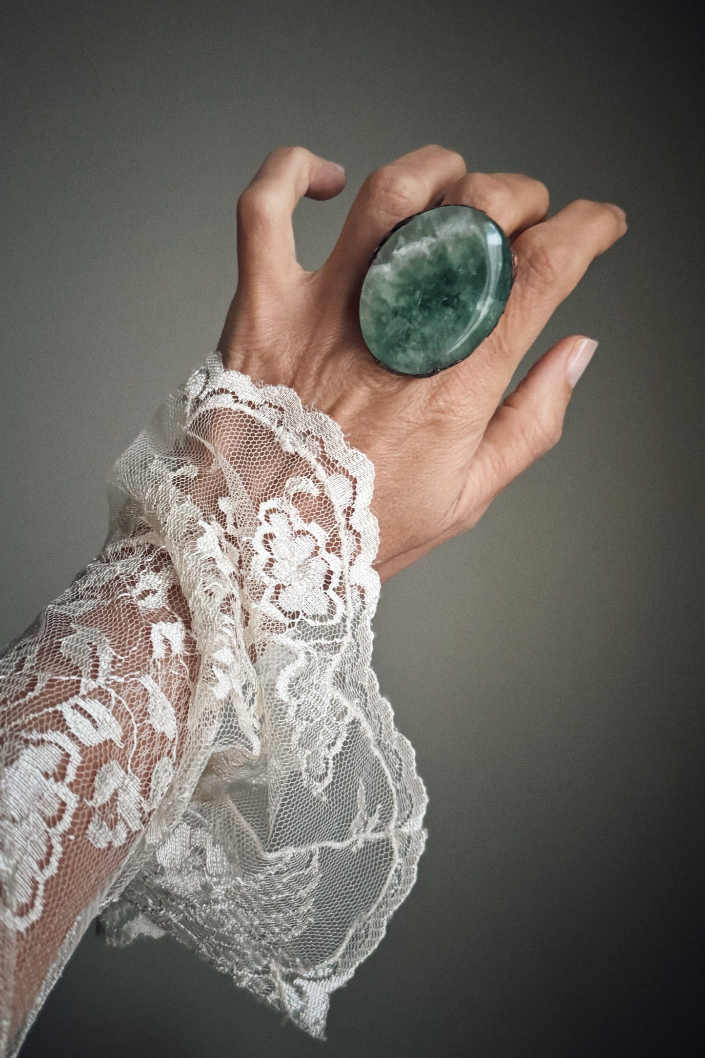 Ring with Green Fluorite Size 10