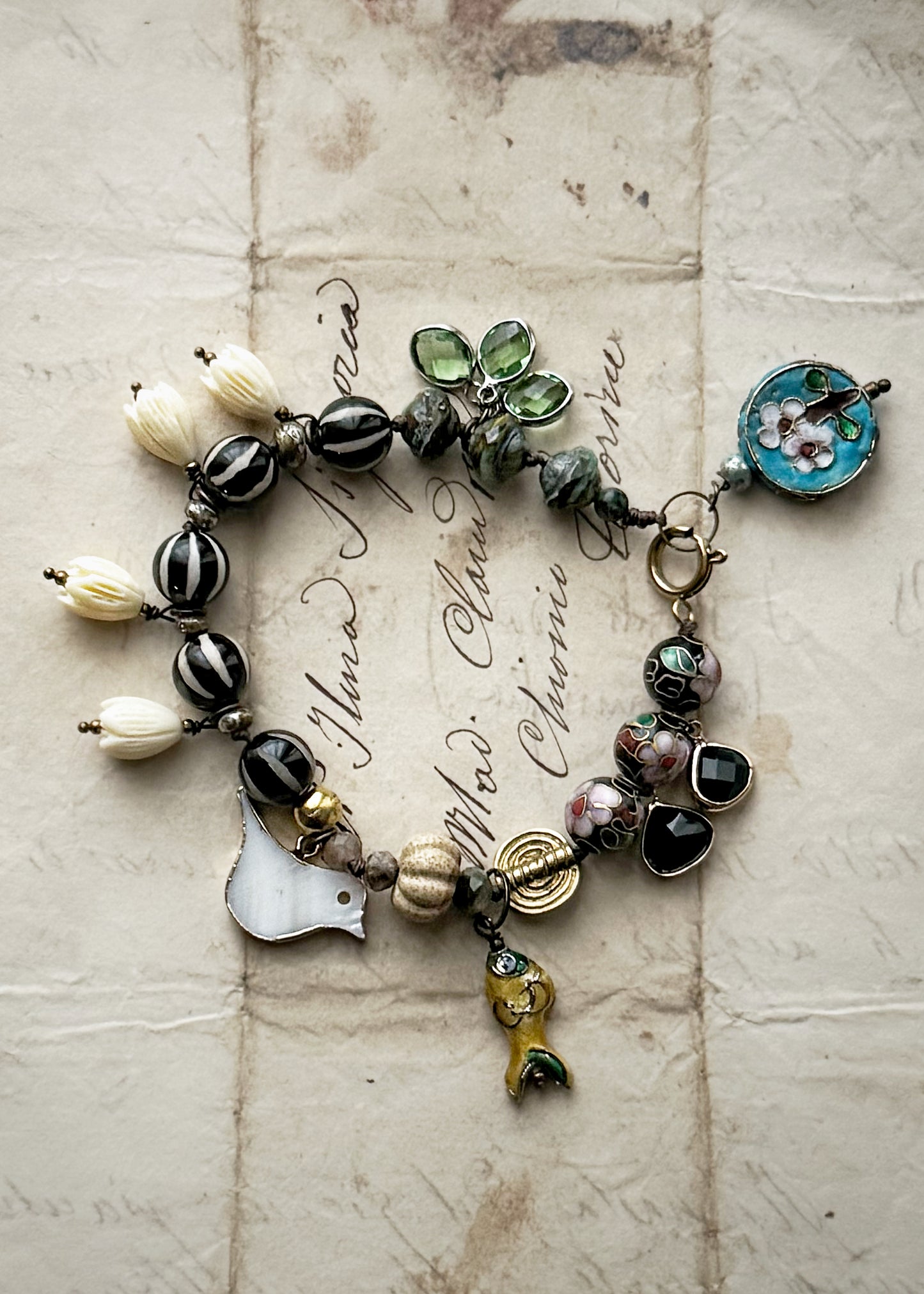 Bracciale con ciondoli cloisonné e pietre - Modello 12