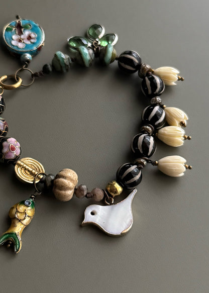 Cloisonné Charm and Stone Bracelet - Model 12