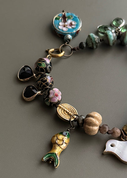 Cloisonné Charm and Stone Bracelet - Model 12