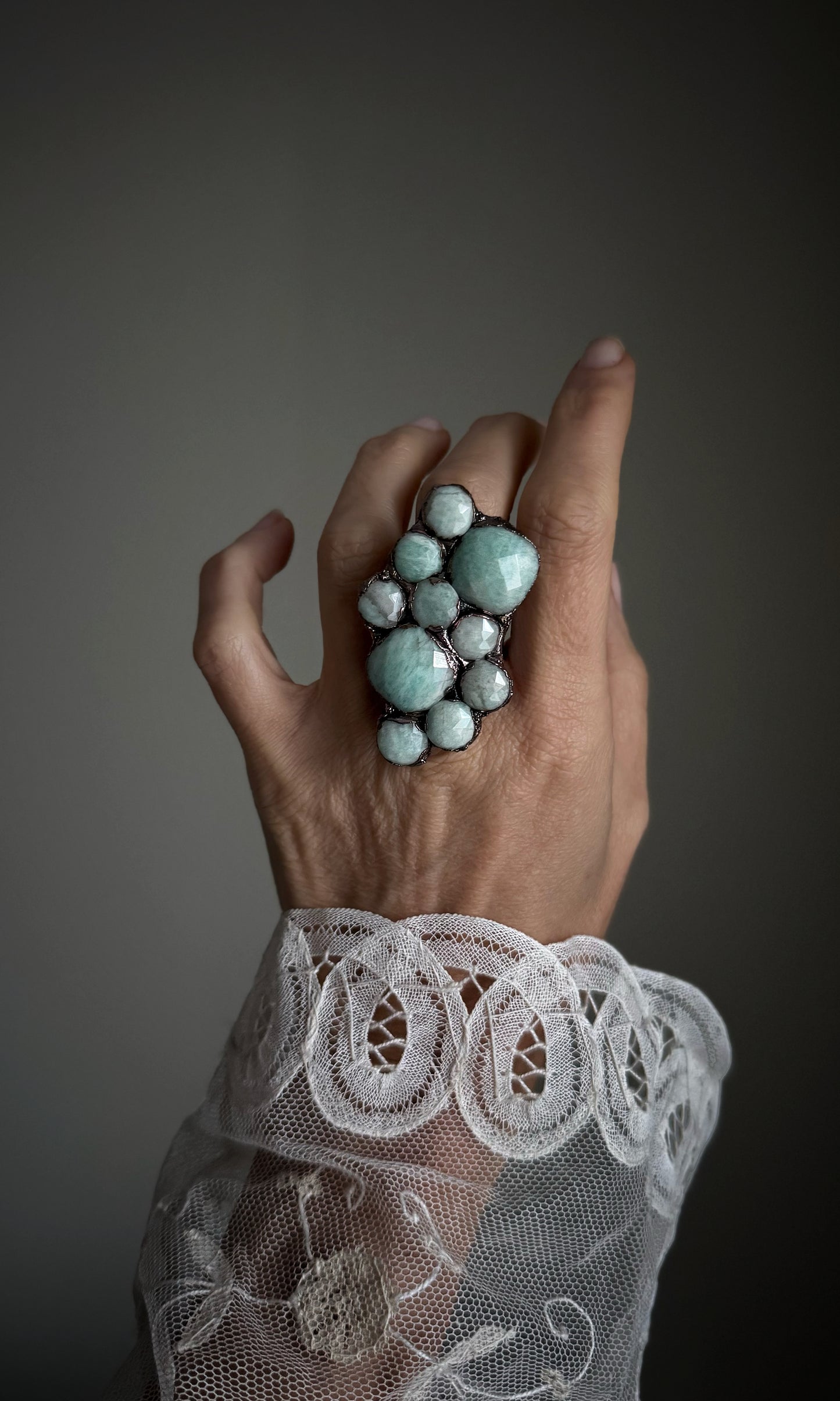 Ring with Amazonite composition. Size 8.5 us
