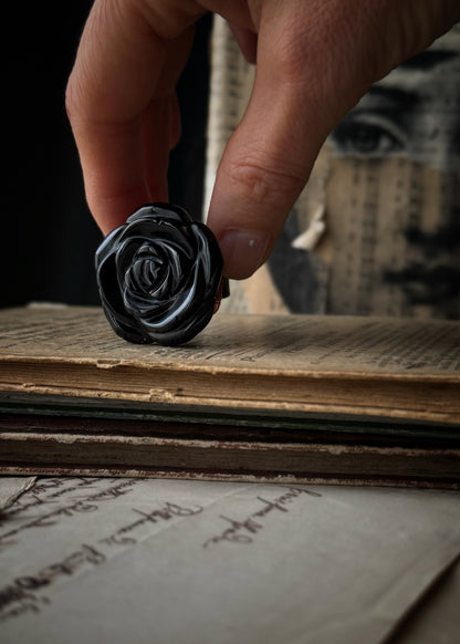 Copper ring with a carved obsidian rose. Different sizes