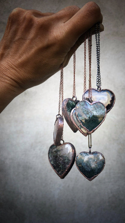 Moss Agate Heart Pendant – Available in 4 variations