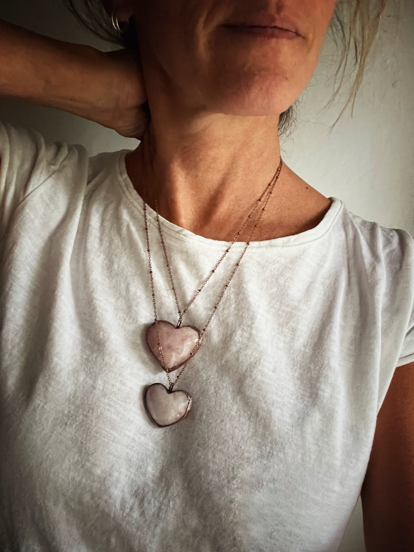 Collana con cuore di quarzo rosa
