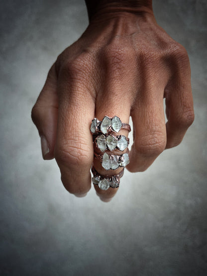 Trilogy ring with Herkimer diamond.