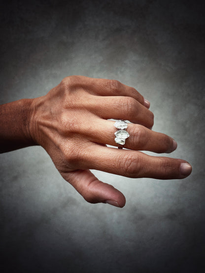 Trilogy ring with Herkimer diamond.
