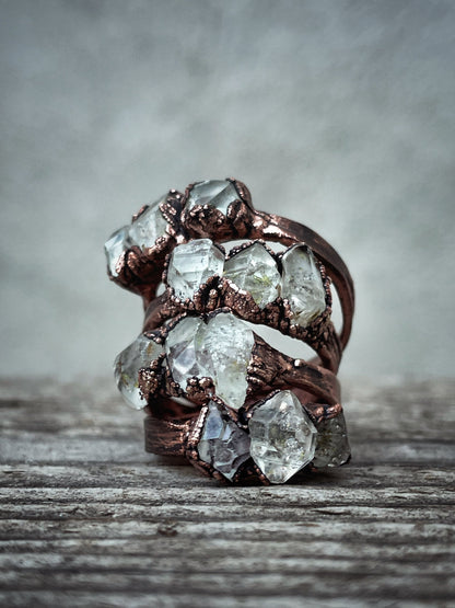 Trilogy ring with Herkimer diamond.
