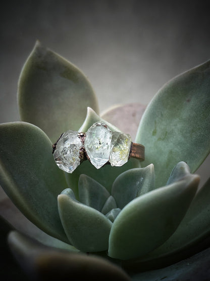 Trilogy ring with Herkimer diamond.