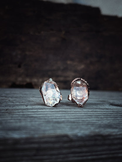 Herkimer Quartz Light Point Earrings Rose Gold Plated Copper