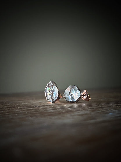 Herkimer Quartz Light Point Earrings Rose Gold Plated Copper