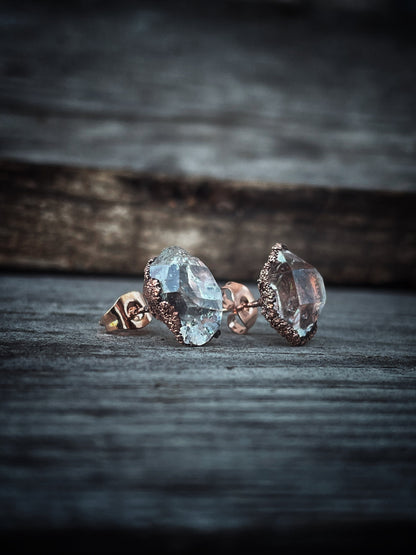Herkimer Quartz Light Point Earrings Rose Gold Plated Copper