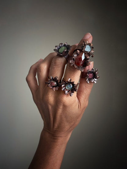 Copper flowers with gemstones. Various sizes