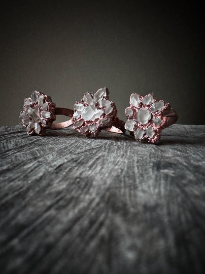 Herkimer Flower Ring - Natural Quartz and Plated Copper