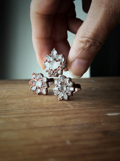 Herkimer Flower Ring - Natural Quartz and Plated Copper