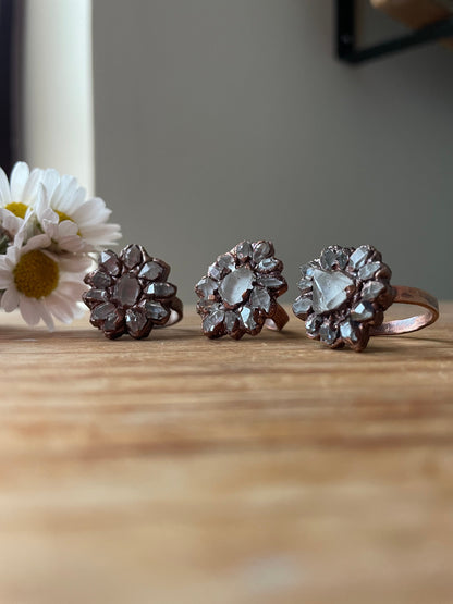 Herkimer Flower Ring - Natural Quartz and Plated Copper