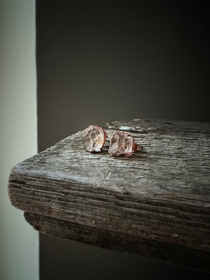 Herkimer Quartz Light Point Earrings Rose Gold Plated Copper