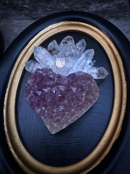 Religious decoration with sacred heart made of amethyst and quartz