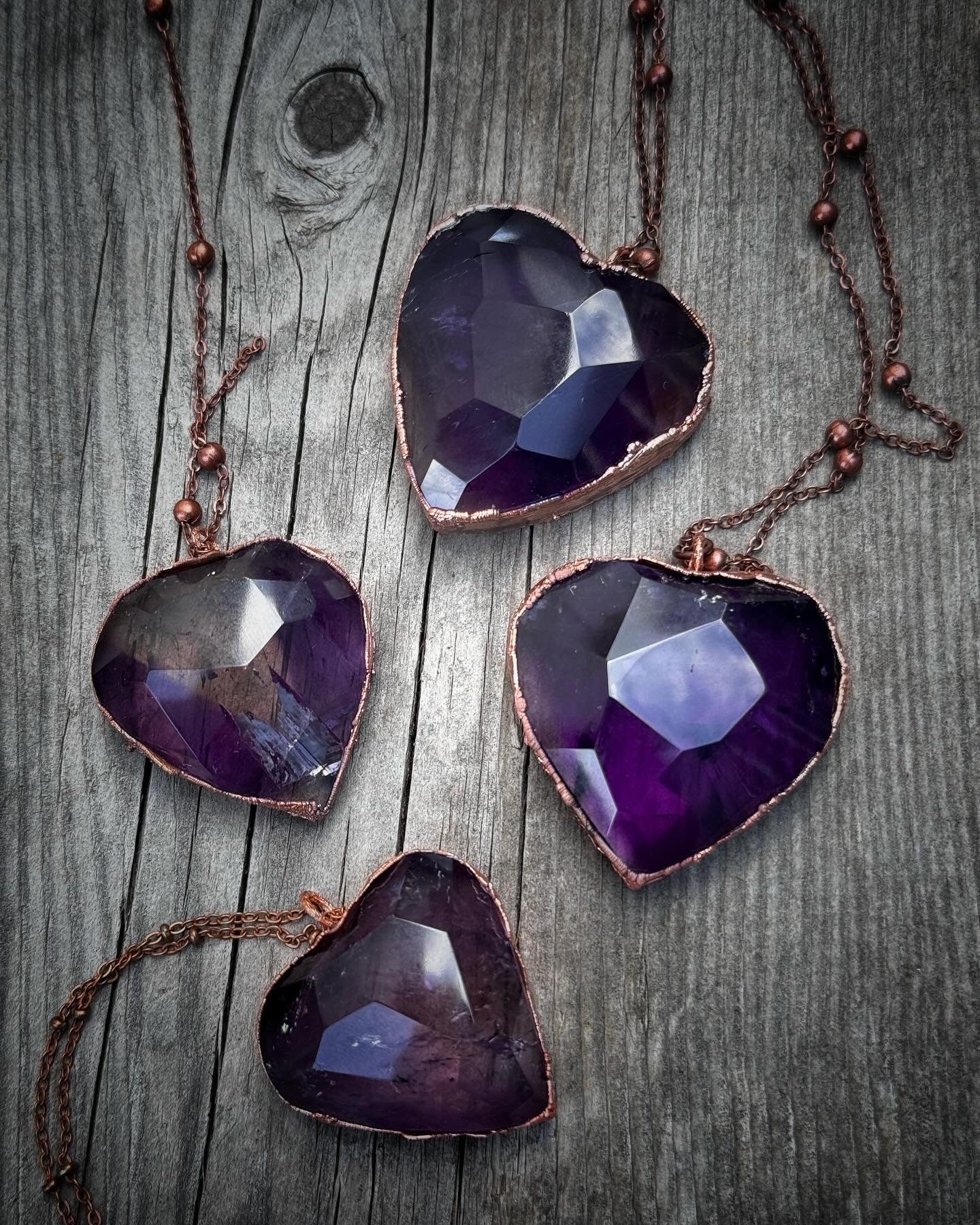 Collana con cuore di ametista o quarzo citrino