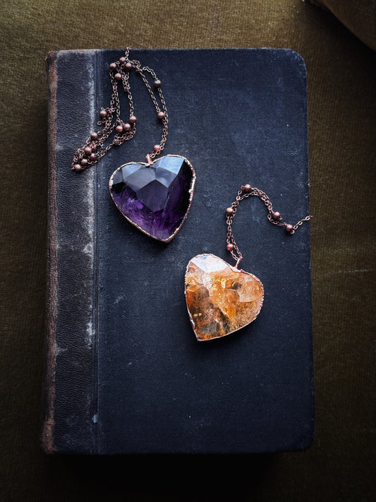 Collana con cuore di ametista o quarzo citrino