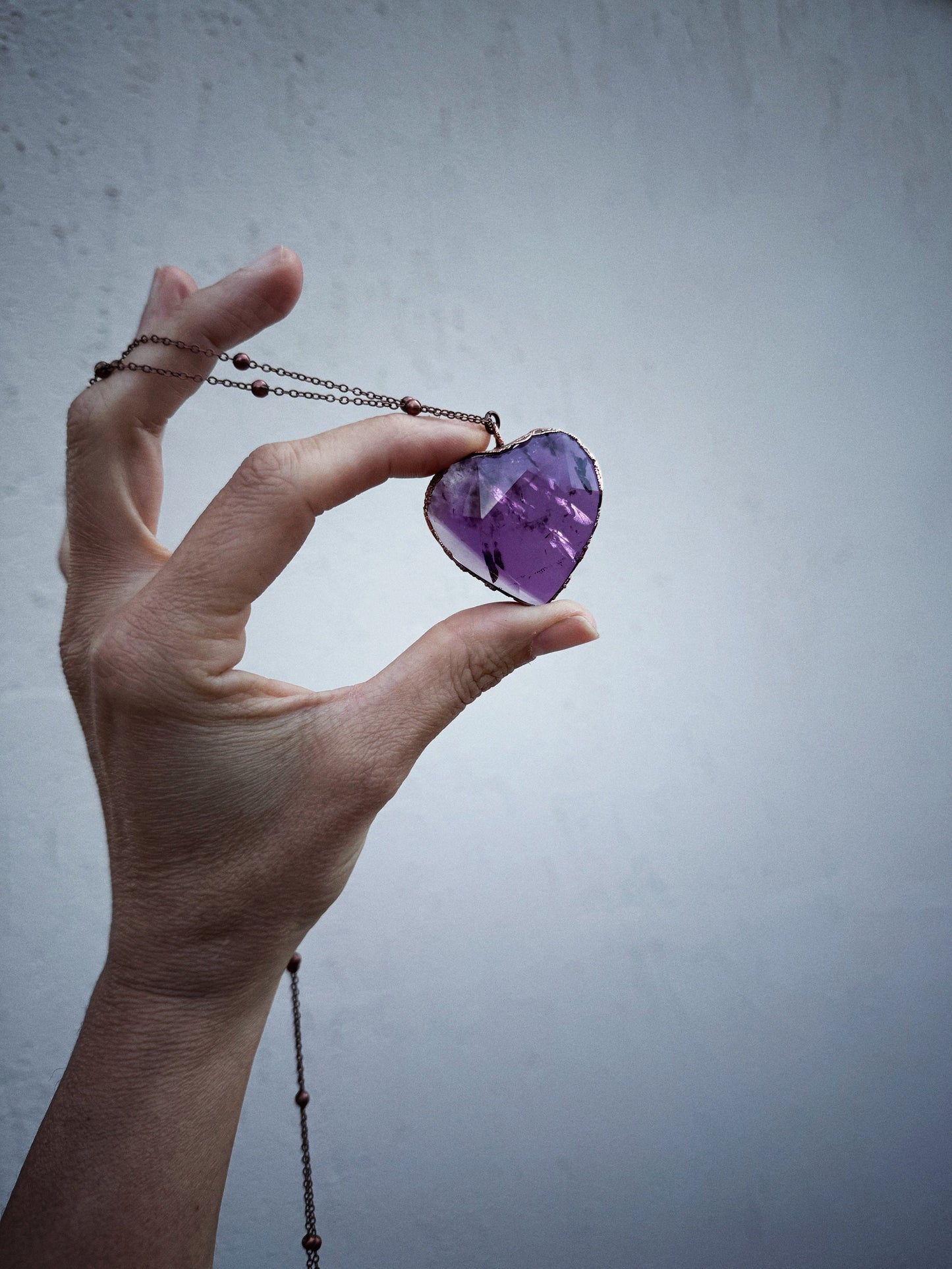 Collana con cuore di ametista o quarzo citrino