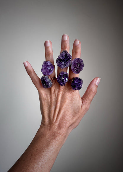Amethyst druse rings. Various sizes available.