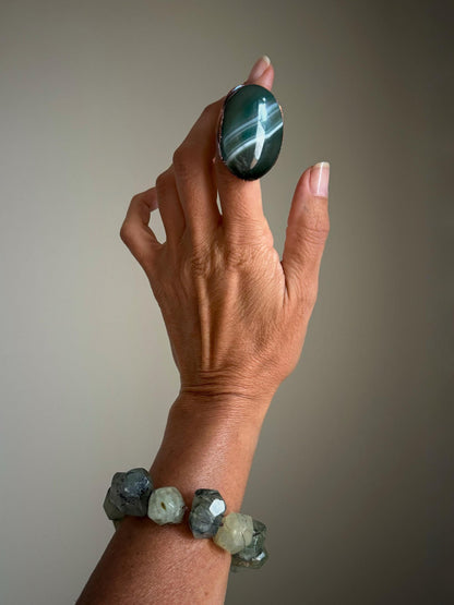 Ring with green Botswana agate stone