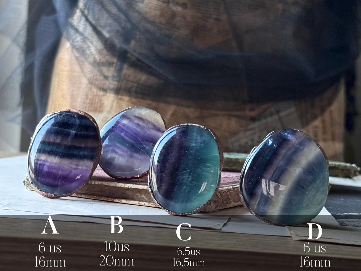 Anello con grande pietra di Fluorite