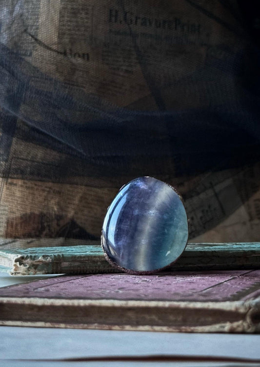 Anello Fluorite Grande Mis.7us - Pietra Naturale Rame Fatto a Mano