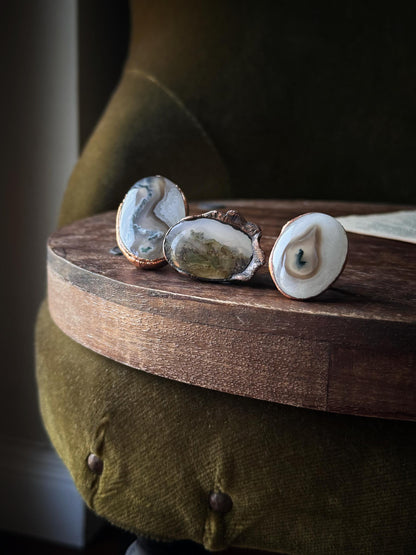 Large rings with Moss Agate stones. Sizes 7-8.