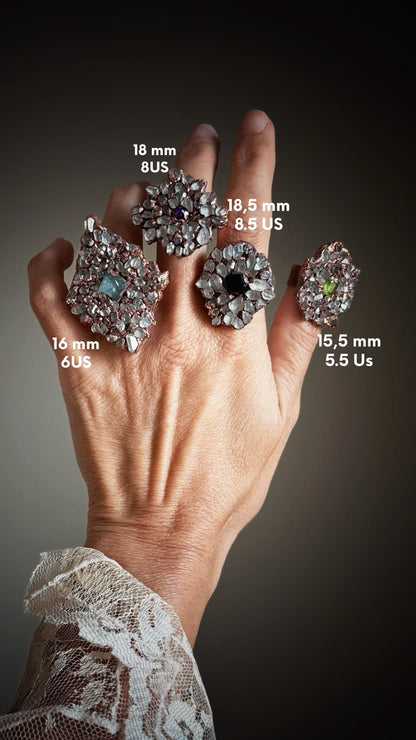 Rings with Herkimer pavé and colored center stone