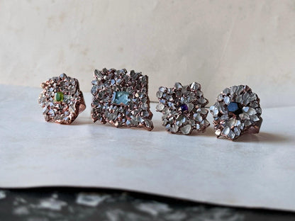 Rings with Herkimer pavé and colored center stone