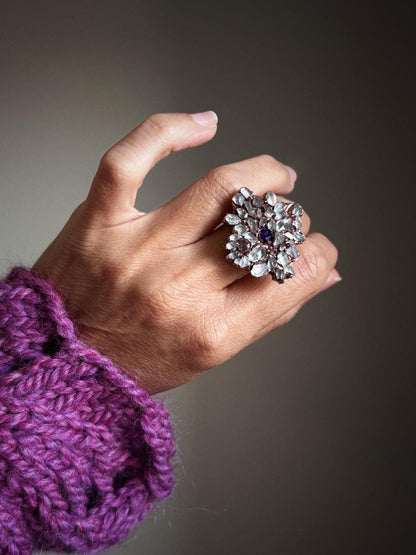 Rings with Herkimer pavé and colored center stone