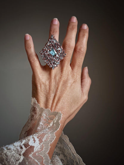 Rings with Herkimer pavé and colored center stone