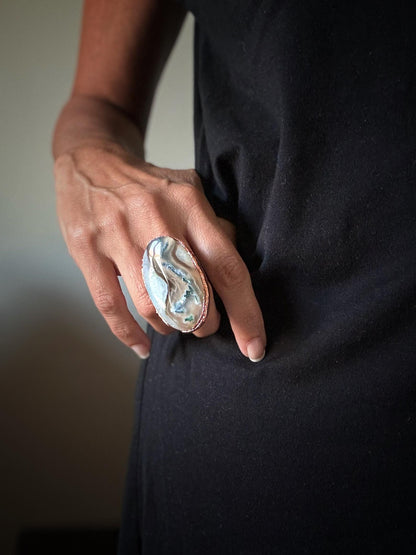 Large rings with Moss Agate stones. Sizes 7-8.