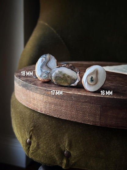 Large rings with Moss Agate stones. Sizes 7-8.