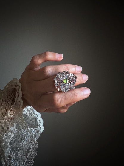 Rings with Herkimer pavé and colored center stone