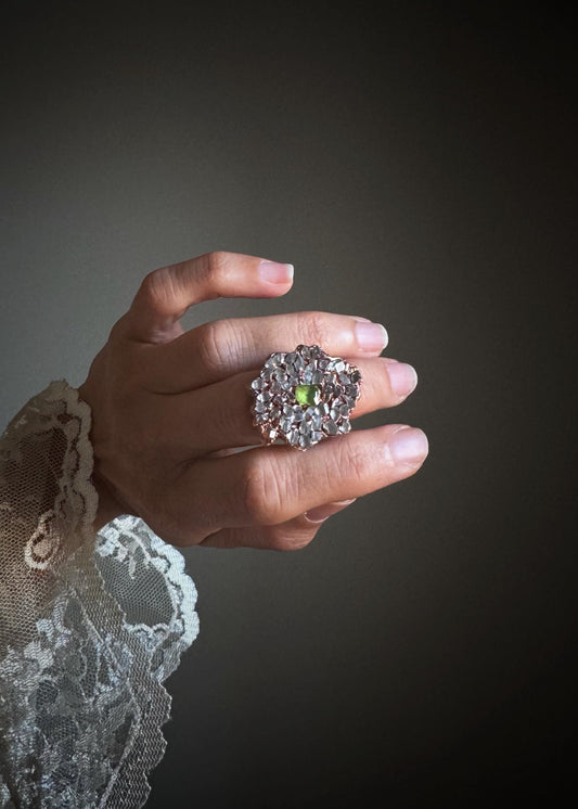Rings with Herkimer pavé and colored center stone