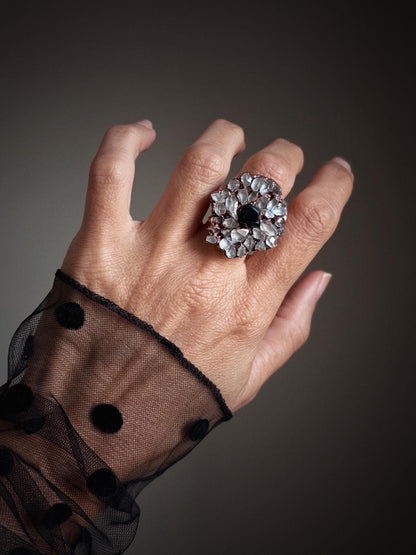 Rings with Herkimer pavé and colored center stone